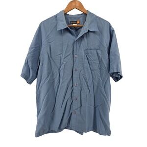 Quiksilver Button Up Shirt Mens XL Blue Micro Check Short Sleeve Casual Surf